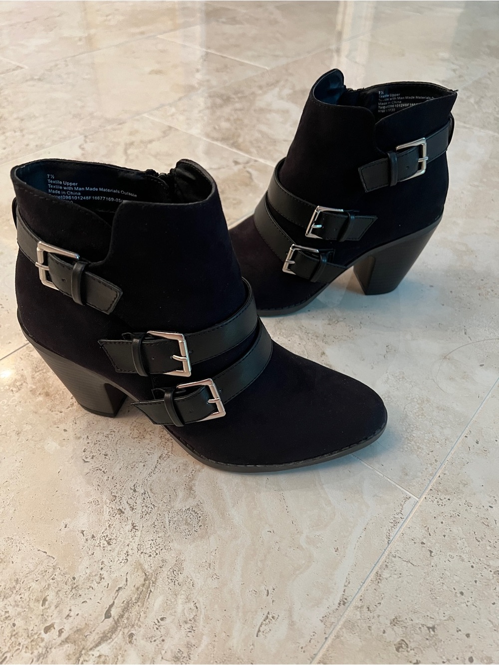 Mossimo Supply Co. Black Suede Ankle Booties with Buckle Straps 7 1/2M